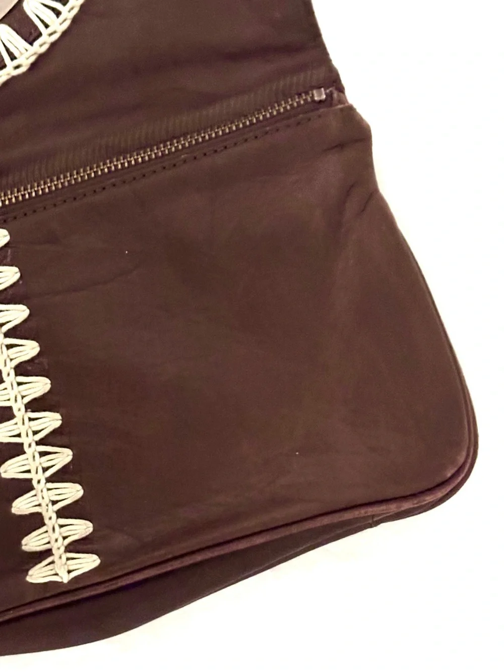 Rafe New York Leather Clutch with Brushed Steel Handle & Whipstitching